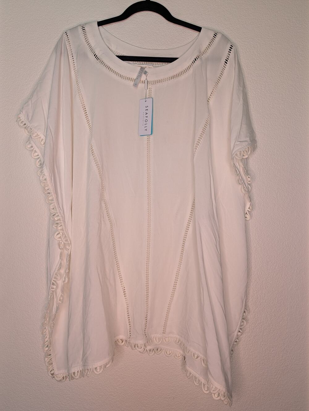 Seafolly Australia NWT White Beach Coverup Kaftan M Boho Flowy Vacation Travel